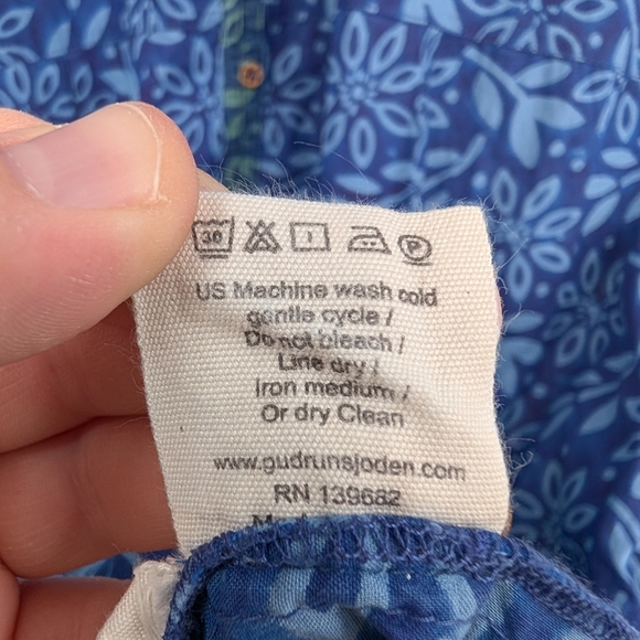 Gudrun Sjoden Blue Floral Organic Cotton A-Line Dress Oversized Bohemian - Picture 9 of 9